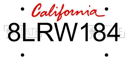 8LRW184 California License Plate