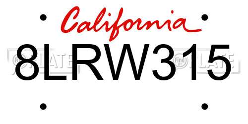 8LRW315 California License Plate
