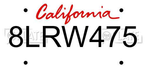 8LRW475 California License Plate