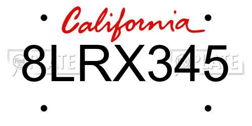 8LRX345 California License Plate