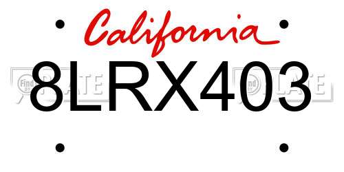 8LRX403 California License Plate