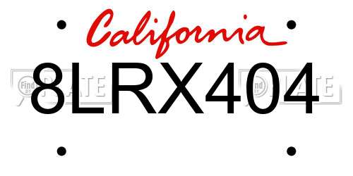 8LRX404 California License Plate