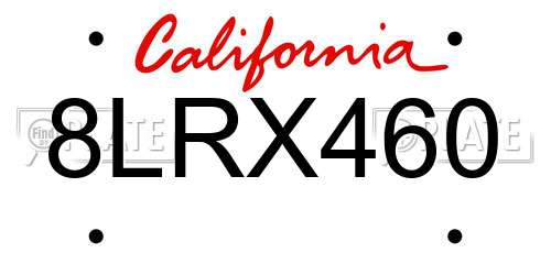 8LRX460 California License Plate