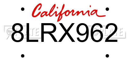 8LRX962 California License Plate