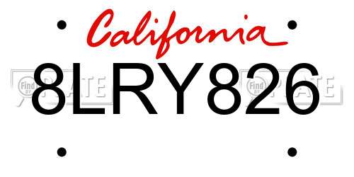 8LRY826 California License Plate