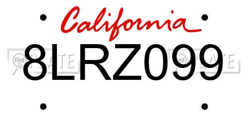 8LRZ099 California License Plate