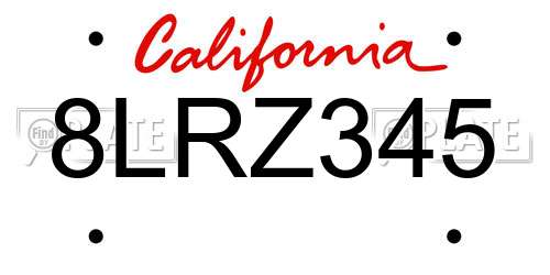 8LRZ345 California License Plate