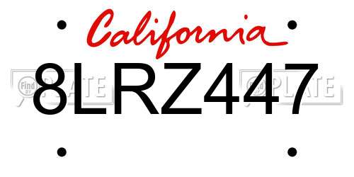 8LRZ447 California License Plate