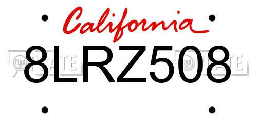 8LRZ508 California License Plate