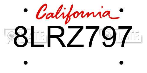 8LRZ797 California License Plate
