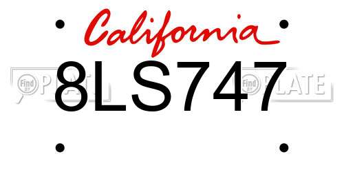 8LS747 California License Plate