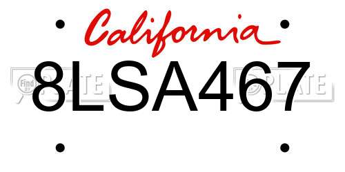 8LSA467 California License Plate