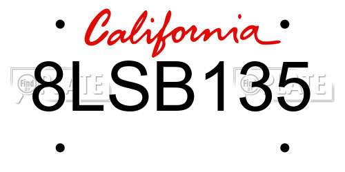 8LSB135 California License Plate