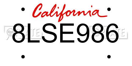 8LSE986 California License Plate