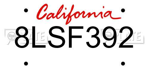 8LSF392 California License Plate