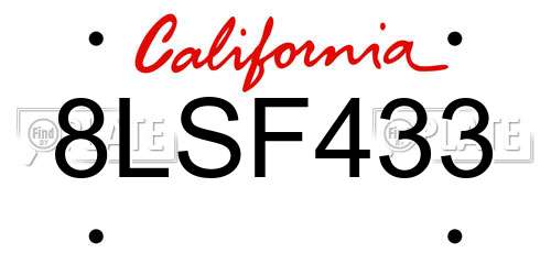 8LSF433 California License Plate