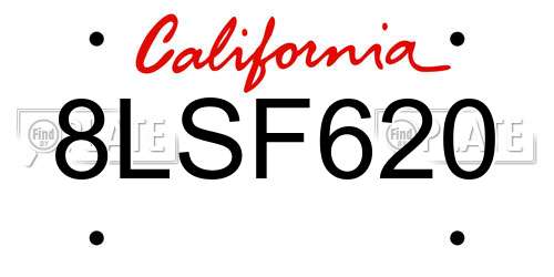 8LSF620 California License Plate