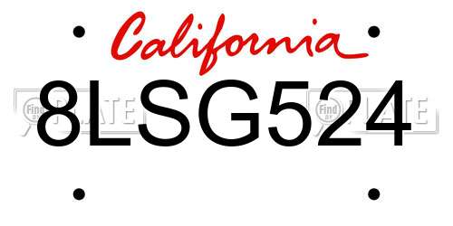 8LSG524 California License Plate