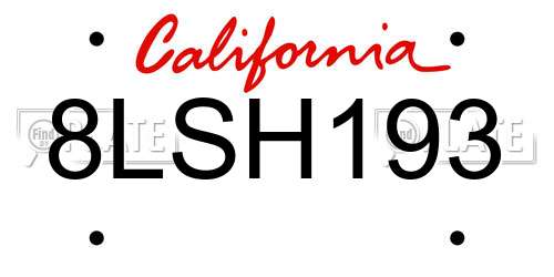 8LSH193 California License Plate