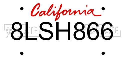 8LSH866 California License Plate