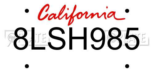 8LSH985 California License Plate