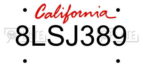 8LSJ389 California License Plate