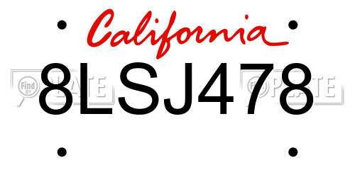 8LSJ478 California License Plate