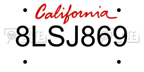 8LSJ869 California License Plate