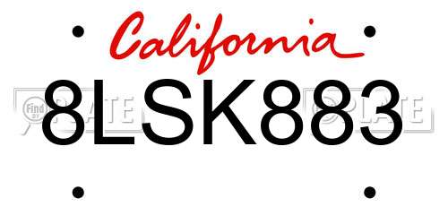 8LSK883 California License Plate