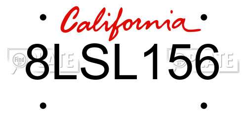 8LSL156 California License Plate