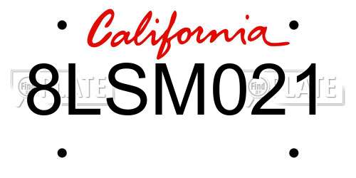 8LSM021 California License Plate