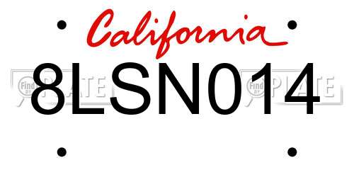 8LSN014 California License Plate