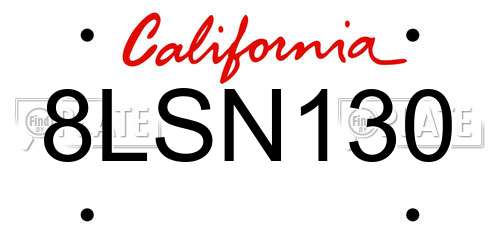 8LSN130 California License Plate
