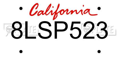 8LSP523 California License Plate