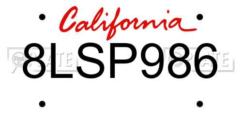 8LSP986 California License Plate