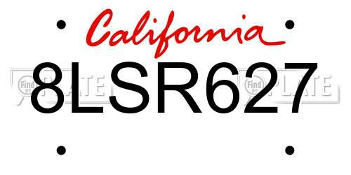 8LSR627 California License Plate