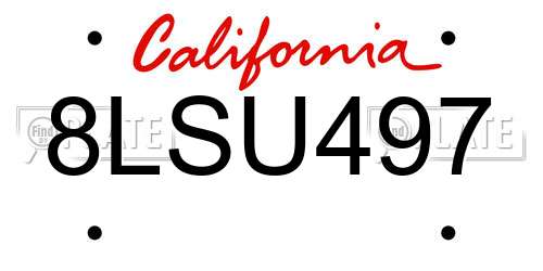 8LSU497 California License Plate