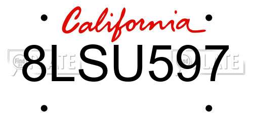 8LSU597 California License Plate