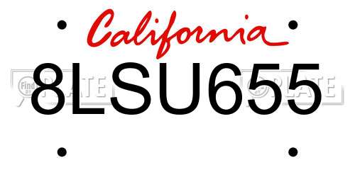 8LSU655 California License Plate