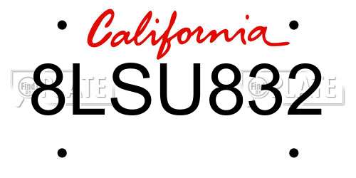 8LSU832 California License Plate