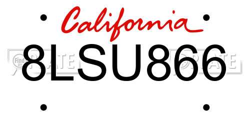 8LSU866 California License Plate