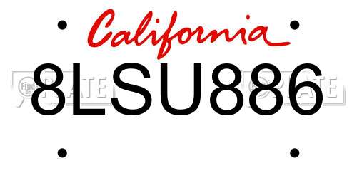 8LSU886 California License Plate