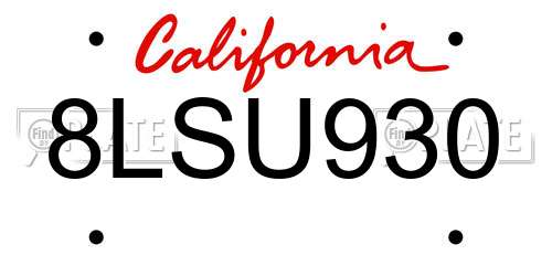 8LSU930 California License Plate