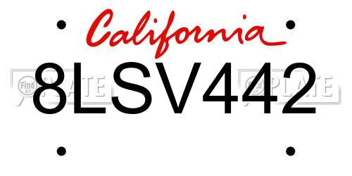 8LSV442 California License Plate