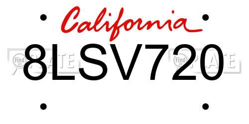 8LSV720 California License Plate