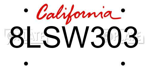 8LSW303 California License Plate