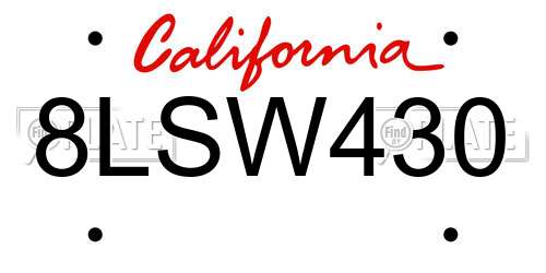 8LSW430 California License Plate