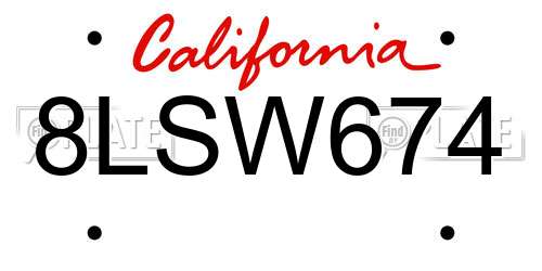 8LSW674 California License Plate