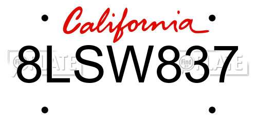 8LSW837 California License Plate
