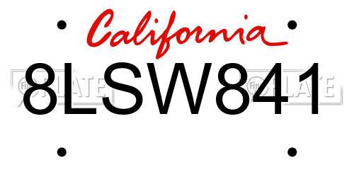 8LSW841 California License Plate